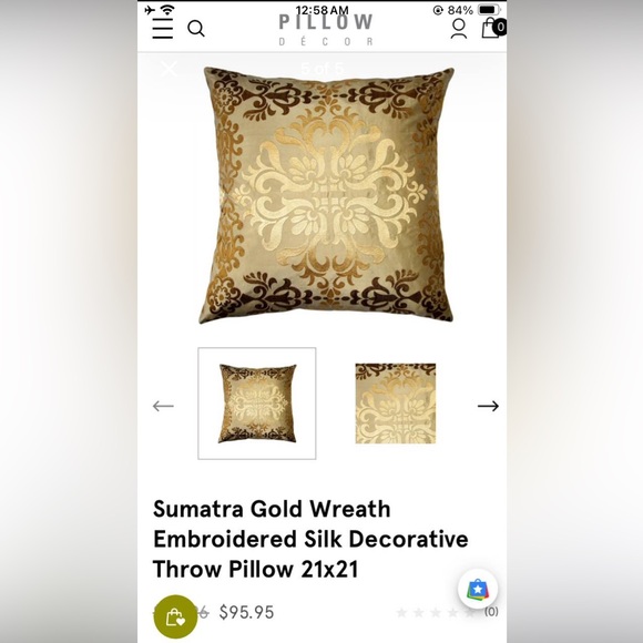 Pillow Decor sumatra gold wreath embroidered silk decorative Throw pillows 21x21 - Picture 6 of 6